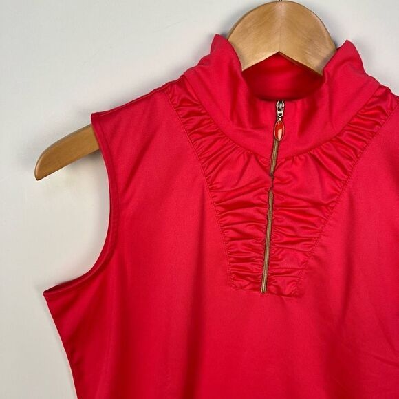 EP Pro Sleeveless Ruffle Golf Tennis Athletic Top Pink Ruffles Gold Zipper M - Picture 3 of 11